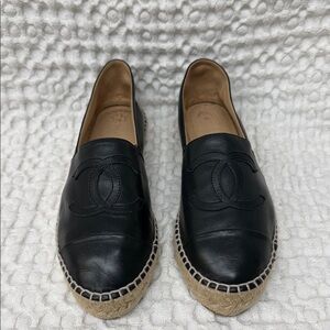 CHANEL Black Leather Espadrilles